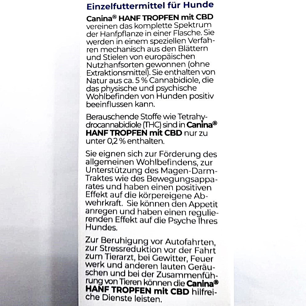 Canina Hanf Tropfen mit natürlichem CBD Gehalt für Hunde zur Stressreduktion, 10ml