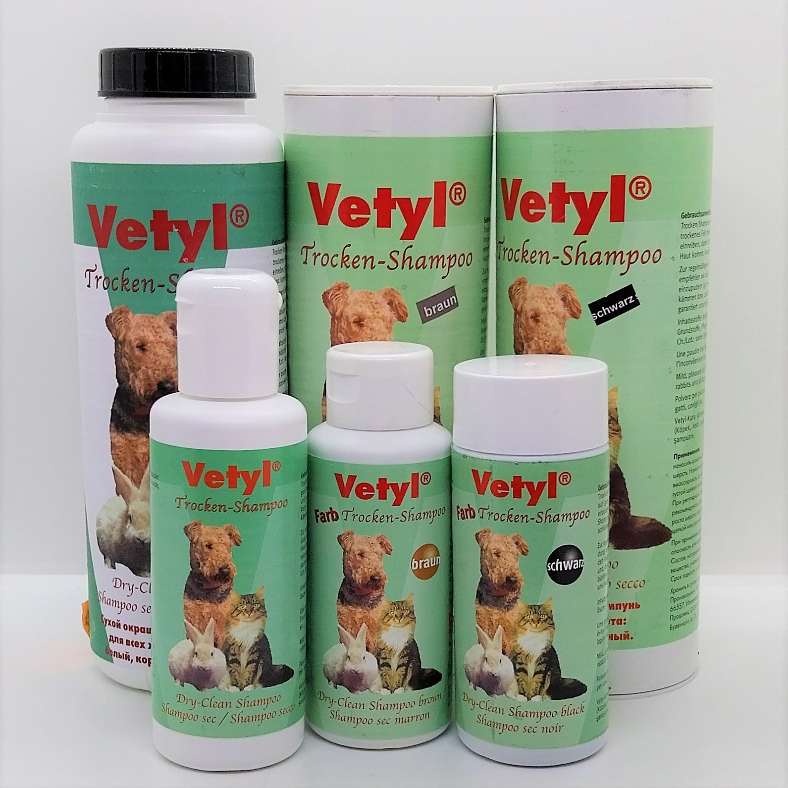 Vetyl Trockenshampoo, Trockenreinigungspuder verschiedene Farben, mild, für alle Pelztiere