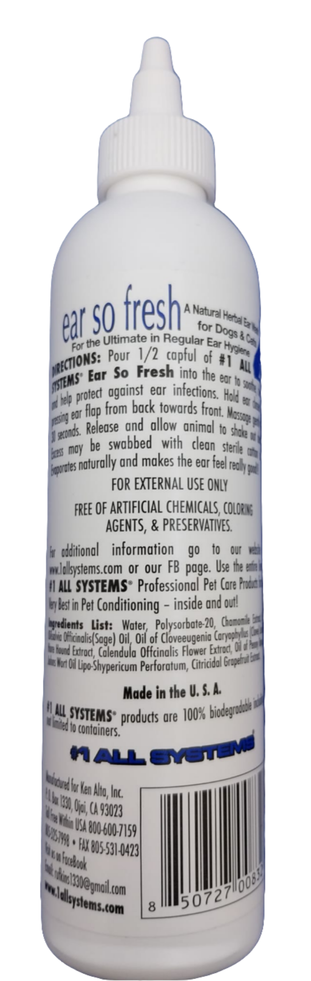 #1 All Systems Ear so fresh, ein wirksamer beruhigender Kräuter-Ohrenreiniger für Hunde & Katzen, 236 ml