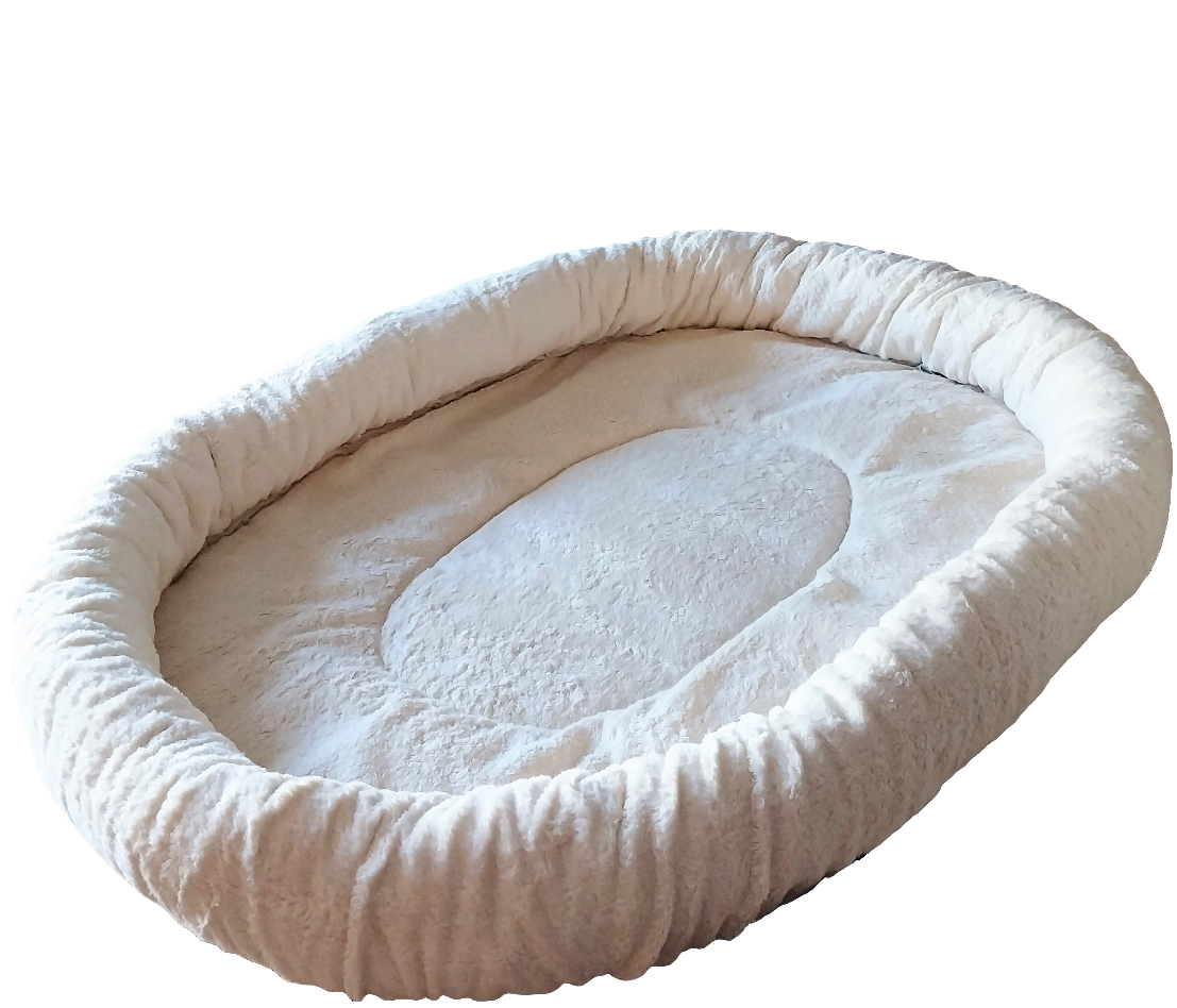 Welkas Kuschelbett oval, dicker Rand, Baumwollplüsch mit Fleecefüllung, Katzenbett, Hundebett