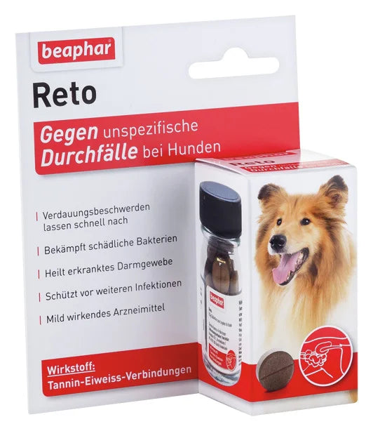 Beaphar Reto - Durchfalltabletten, Hilft bei unspezifischen Durchfällen bei Hunden, 30 Tabletten