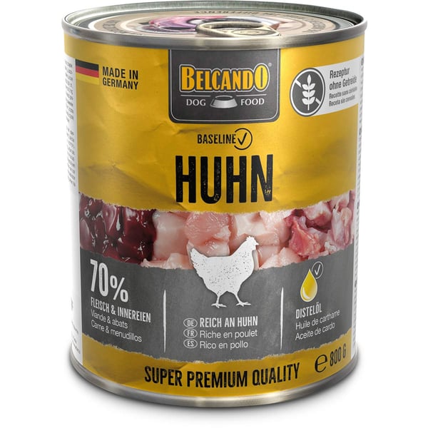 Belcando Baseline 0 % Getreide, 70 % Fleisch und Innereien, Super Premium Hundefutter, 800g