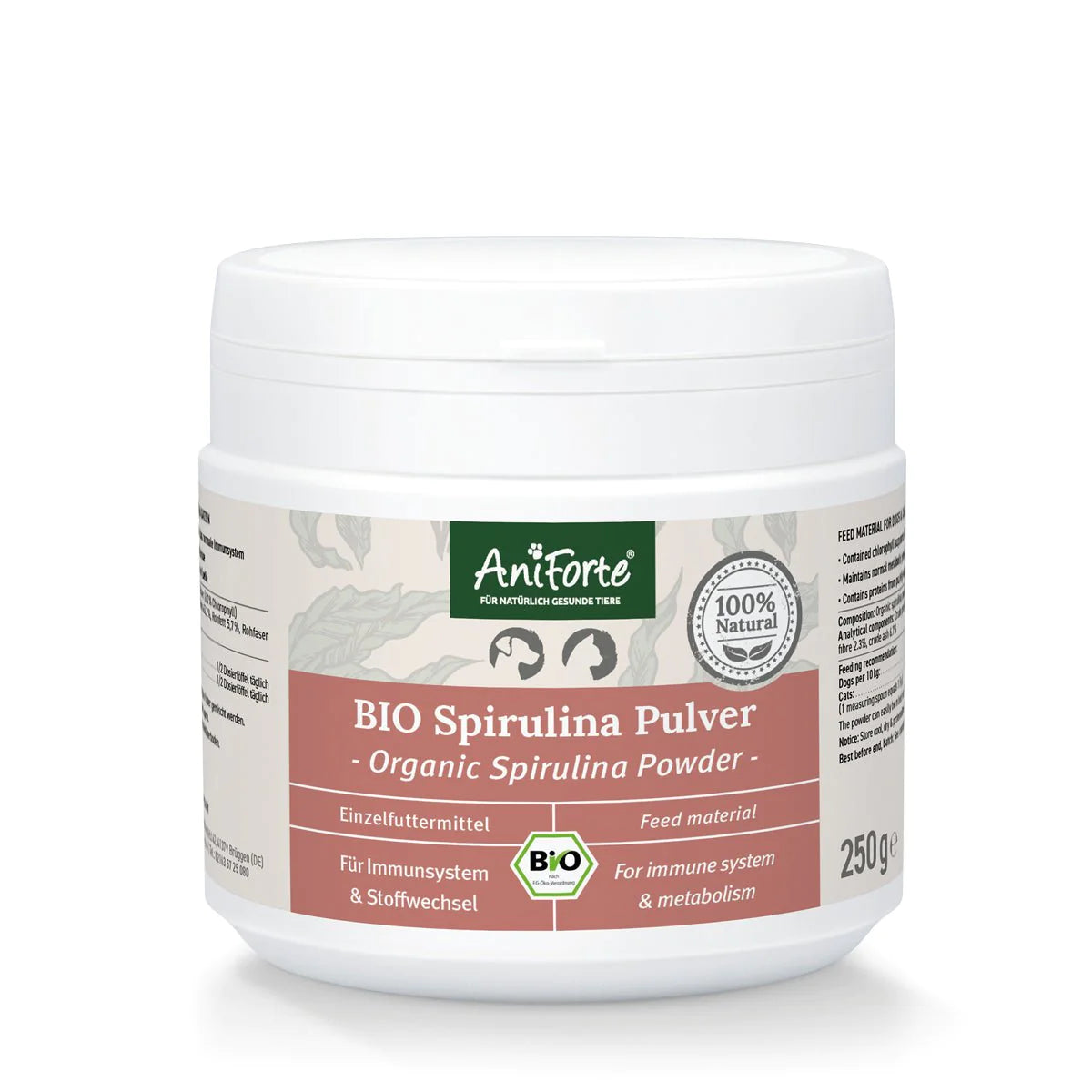 AniForte Bio Spirulina Pulver, Natürliche Proteinquelle für Hunde und Katzen, 250 g