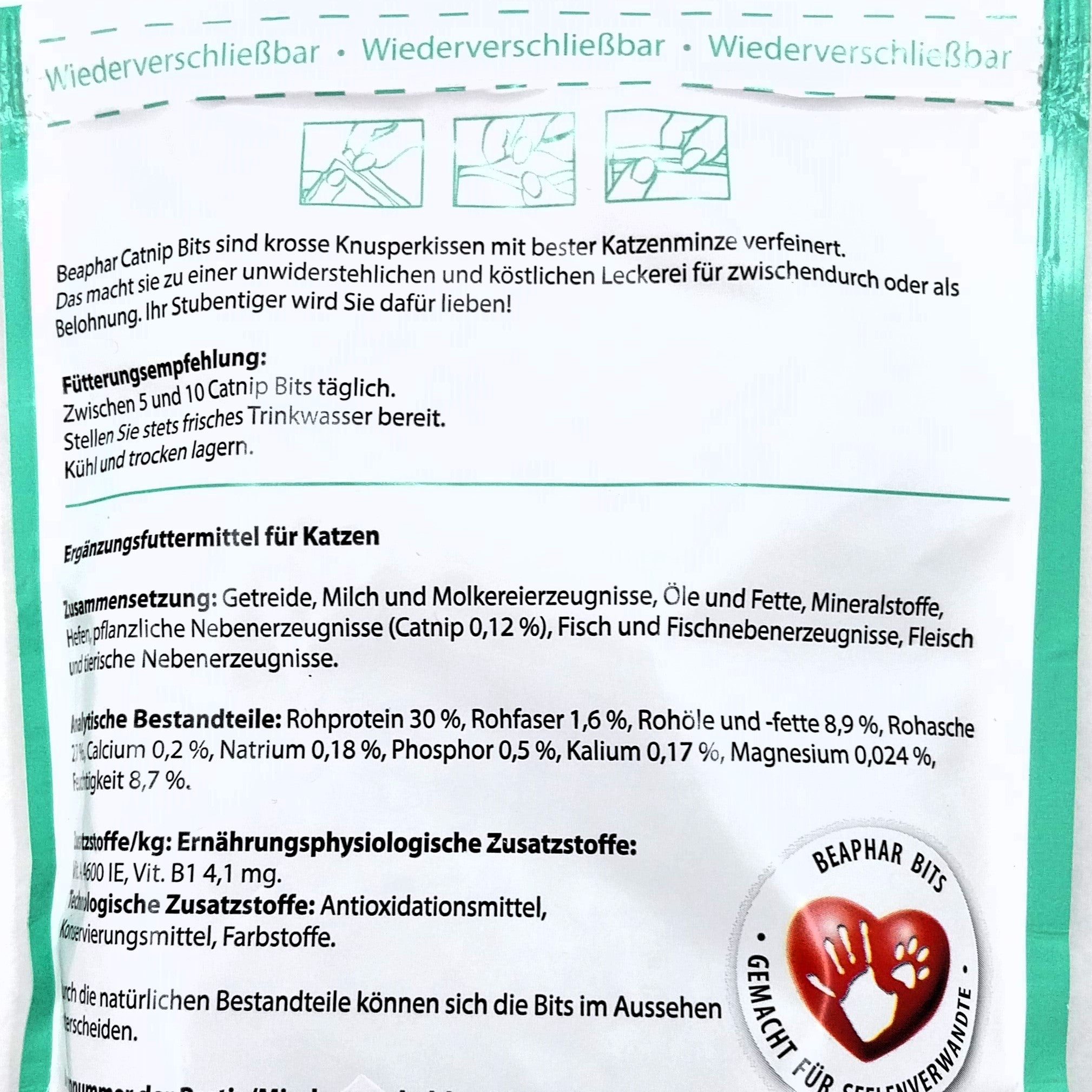 beaphar Catnip Bits, Knusperkissen mit Katzenminze, Belohnung oder Leckerei, 150g