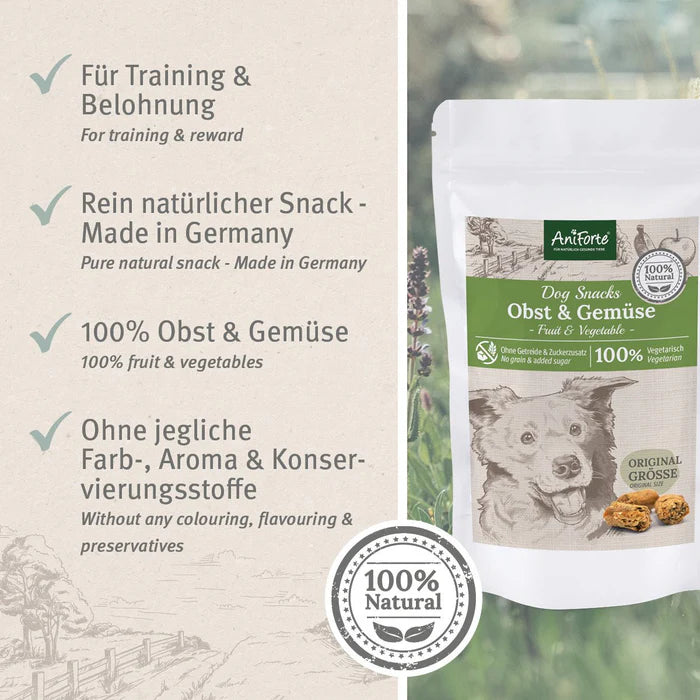 AniForte Dog Snacks Obst & Gemüse, vegetarische Leckerli für Training & Belohnung, 100 % Obst & Gemüse, 150g