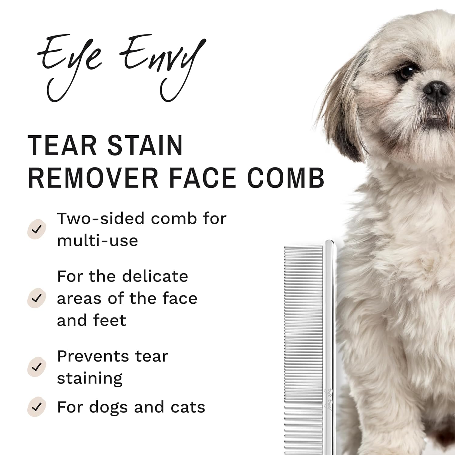 Eye Envy Tear Stain Remover Face Comb, Gesichtsreinigung, Gesichtskamm fein/grob, für Hunde und Katzen