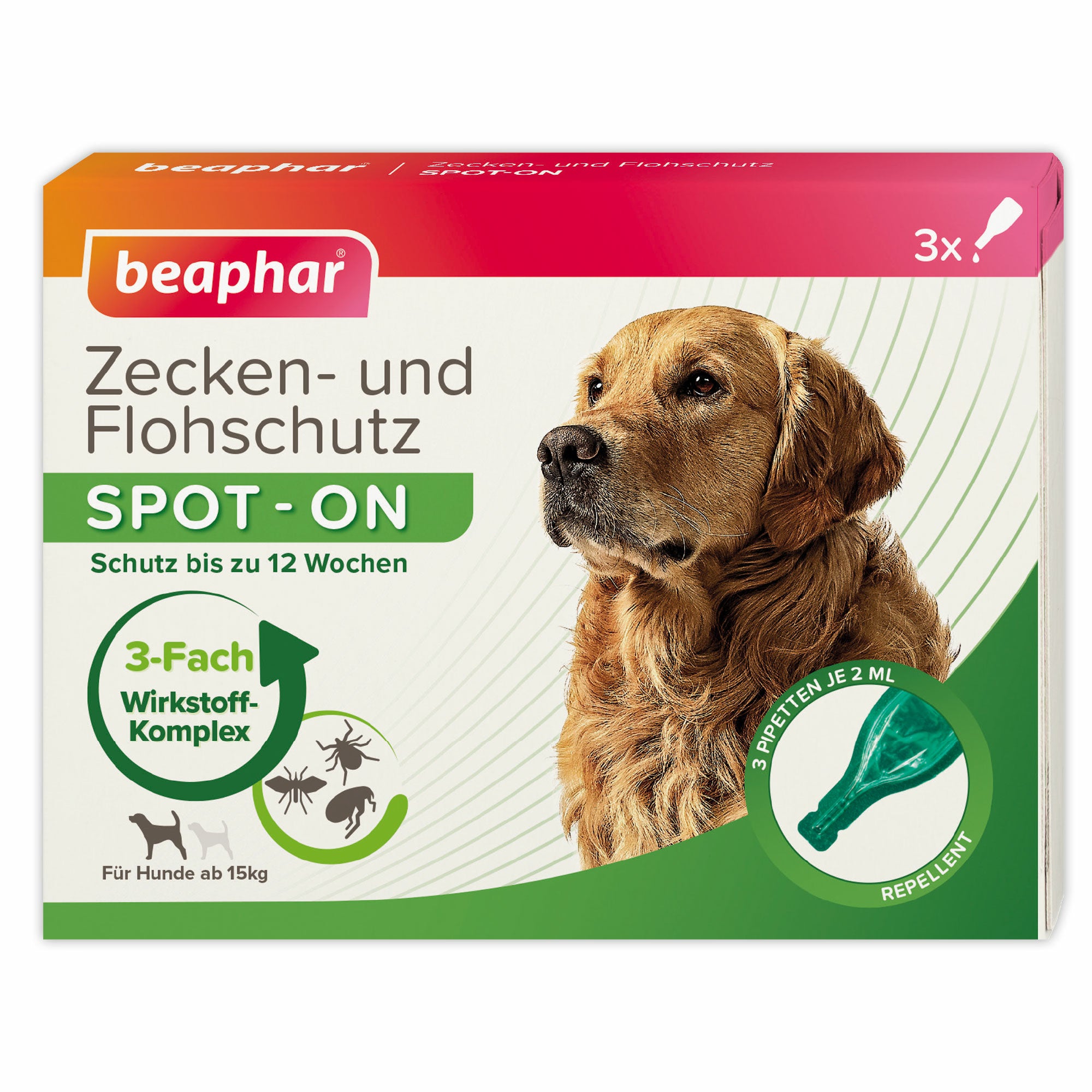 Beaphar Zecken- und Flohschutz SPOT-ON für große Hunde (ab 15kg), 3-fach Wirkstoffkomplex gegen Zecken, Flöhe, Mücken