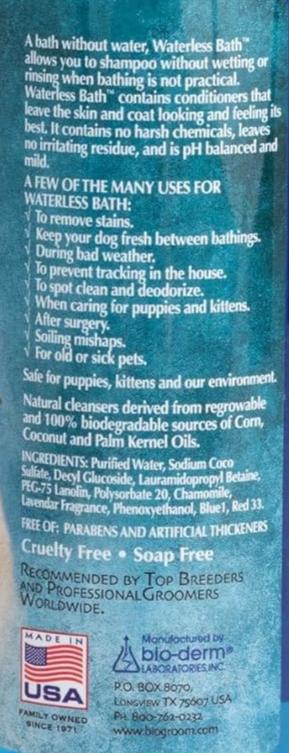 Bio Groom Waterless Bath, No Rinse Shampoo Trockenshampoo für Hunde und Katzen