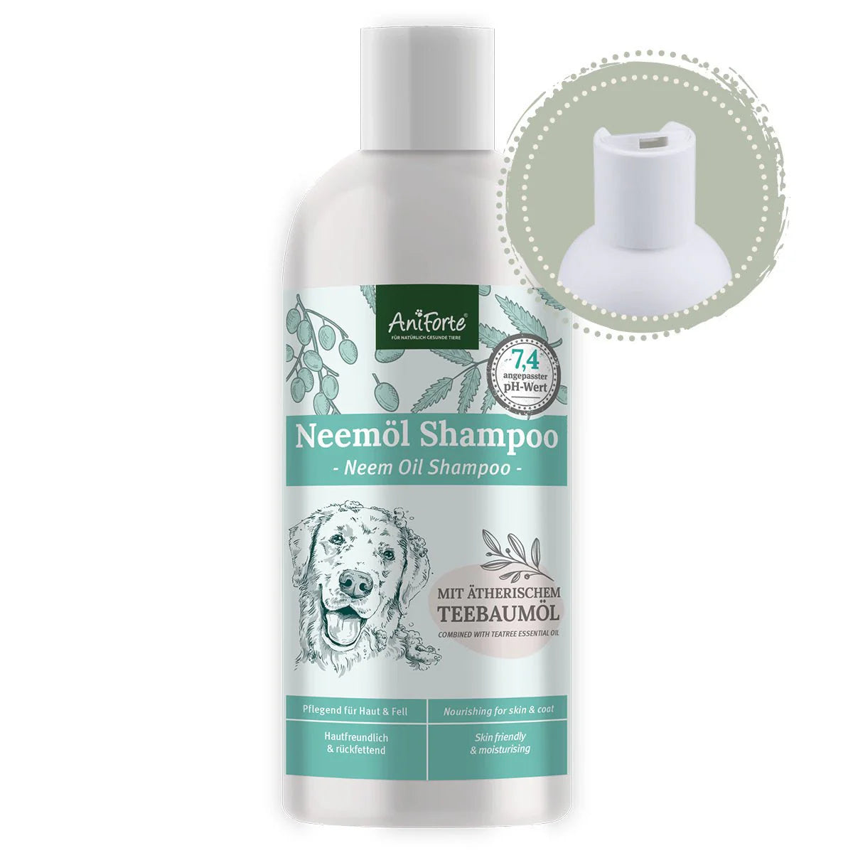 AniForte Neemöl Shampoo mit ätherischem Teebaumöl - bei Juckreiz, für Hunde aller Rassen & Felltypen, 500ml