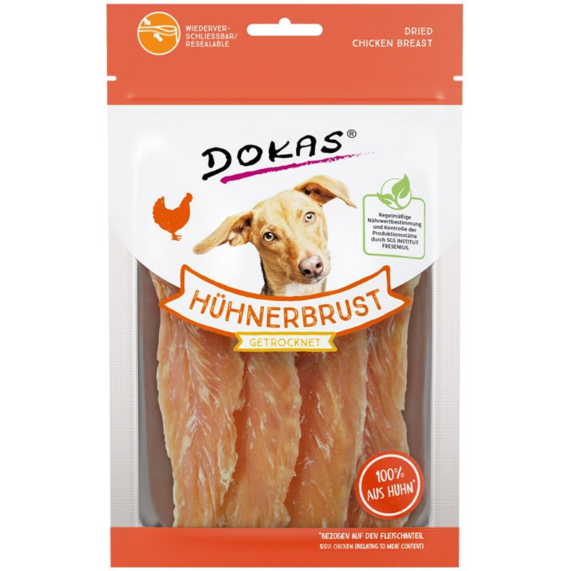 Dokas Hühnerbrust getrocknet, Hundesnack Leckerli Snack, 70gr