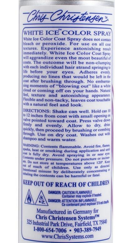 Chris Christensen White Ice Spray 125ml/3oz.