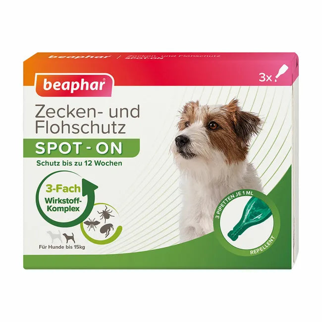 Beaphar Zecken- und Flohschutz SPOT-ON Hunde (bis 15kg), 3-fach Wirkstoffkomplex gegen Zecken, Flöhe, Mücken