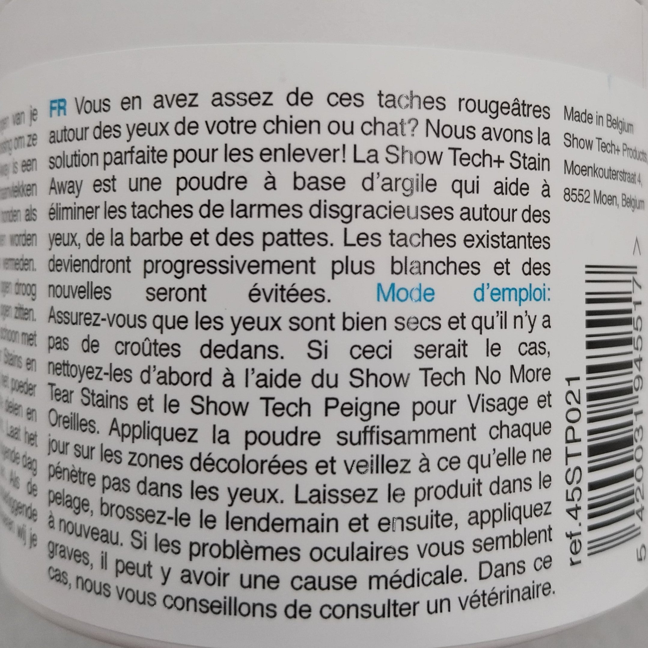 Show Tech+ Stain Away, Entferner für Tränenflecken um Augen, Bart und Pfoten bei Hunden und Katzen, 60g