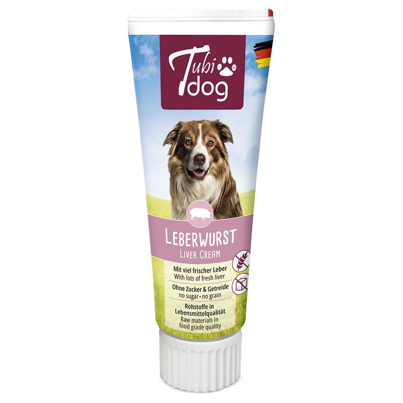 Tubidog Delikatess-Leberwurst für Hunde in der praktischen Soft-Touch-Tube, 75 gr - MHD 30.01.26